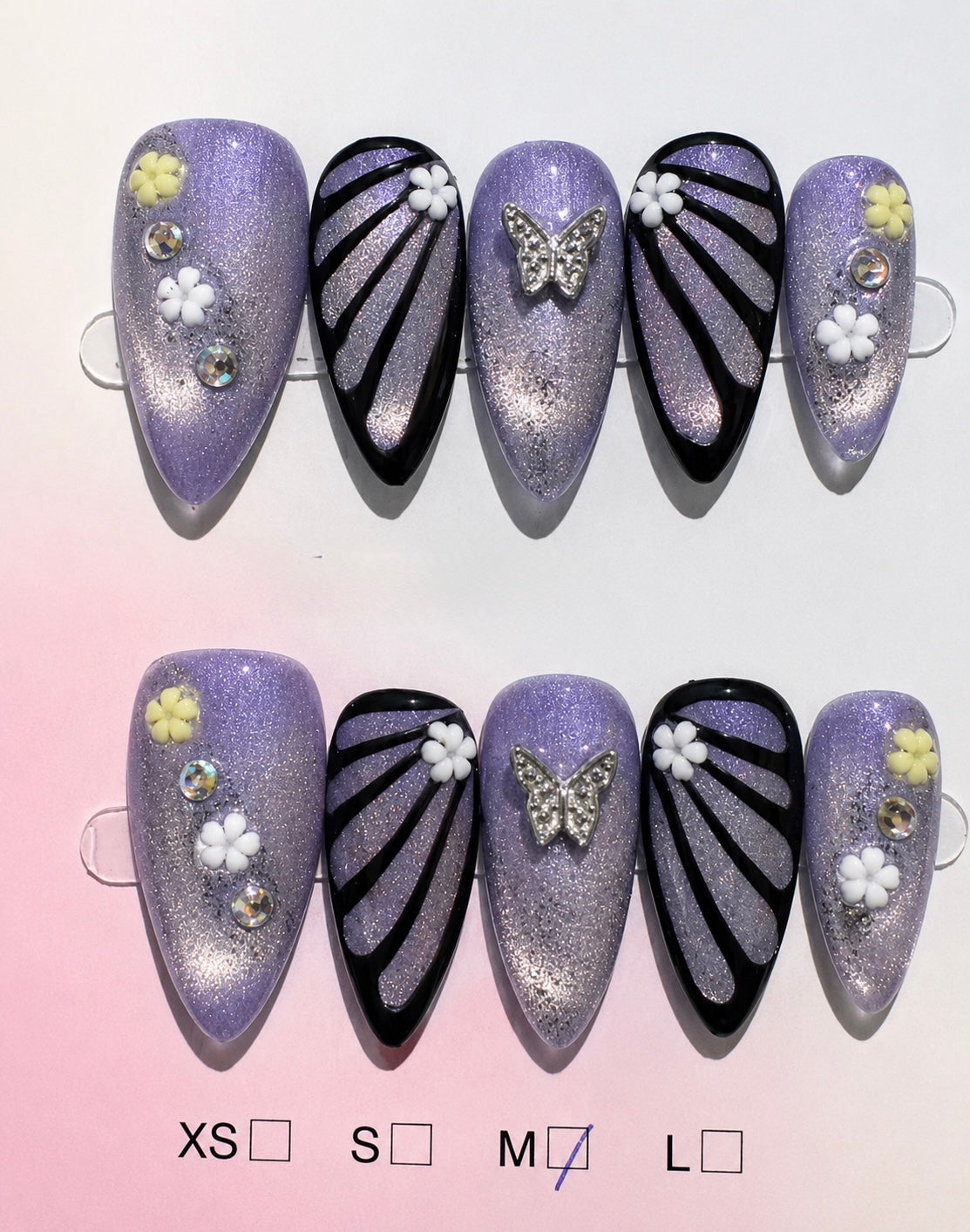 Luxury Handmade Press On Nails Glitter, Rhinestones, Charms Size Medium