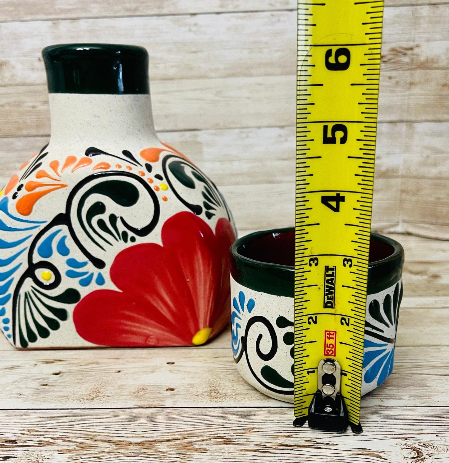Terra Cotta Mexican Art Water Jug with Cup Garrafon de Barron Artesanal Mexicana con Vaso