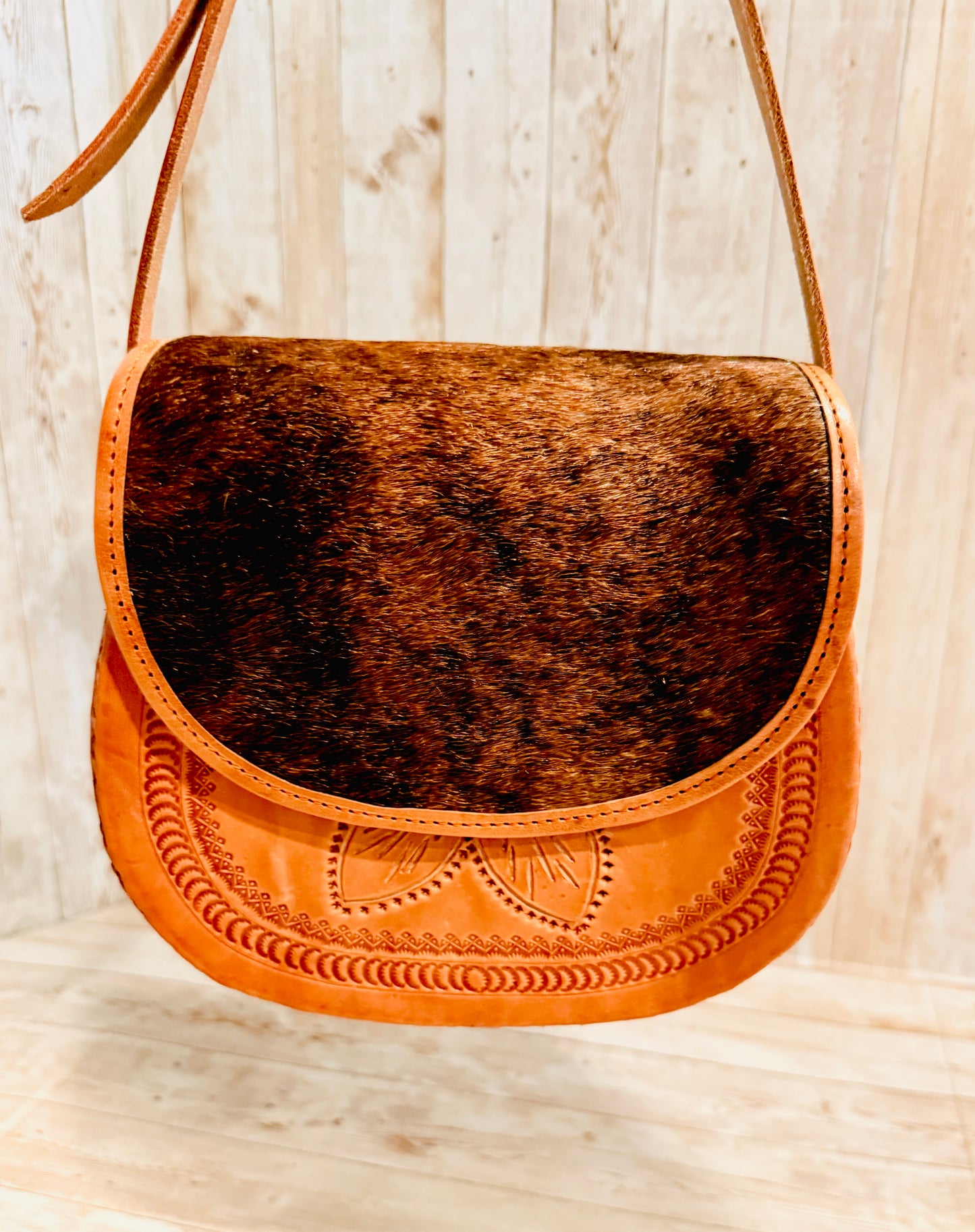 Mexican Leather Cowhide Western Tooled Handbag Bolsa Mexicana de Piel