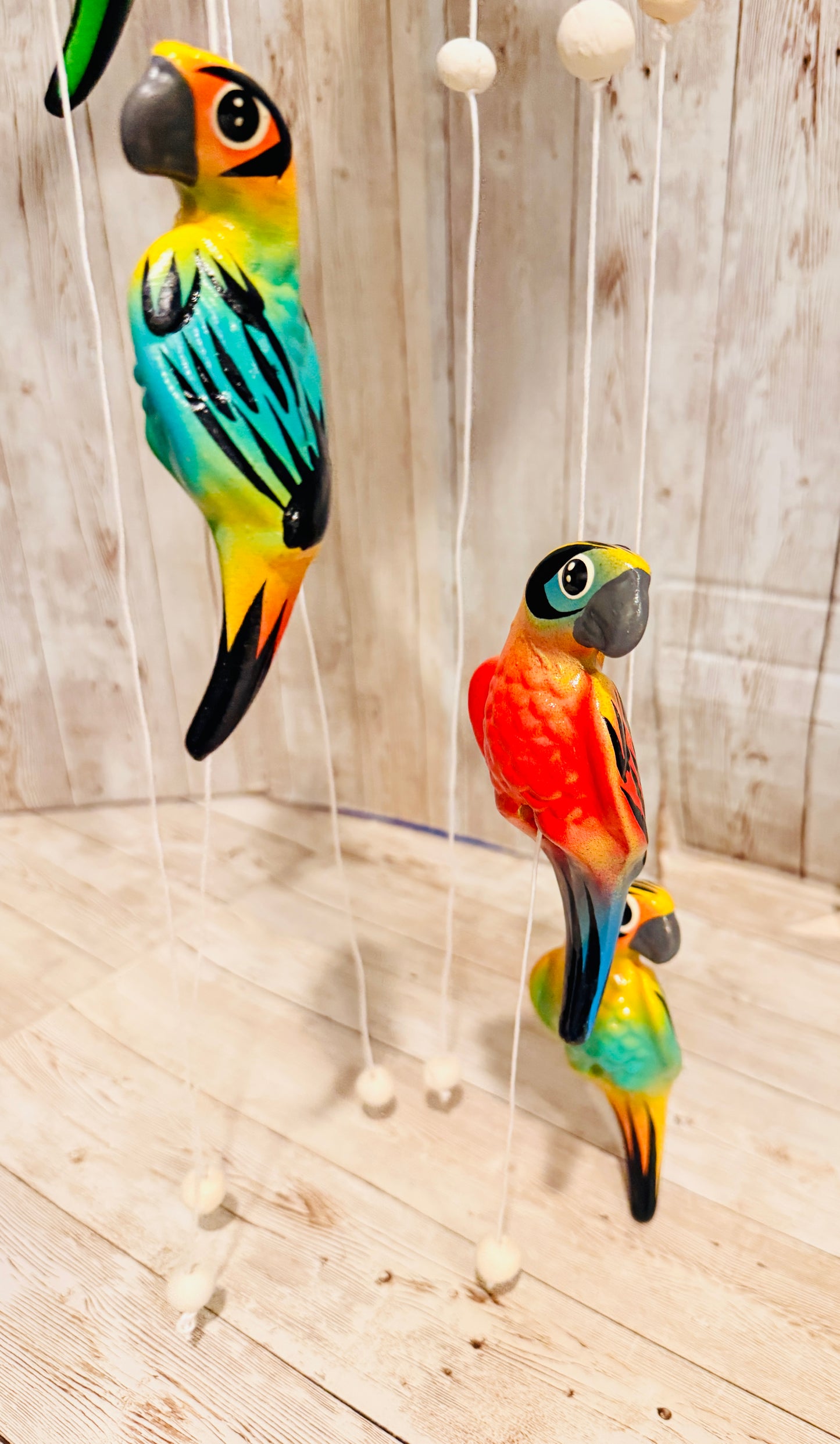 Mexican Ceramic Parrots Wind Chime Campana de Viento Mexicana de Cotorritoa
