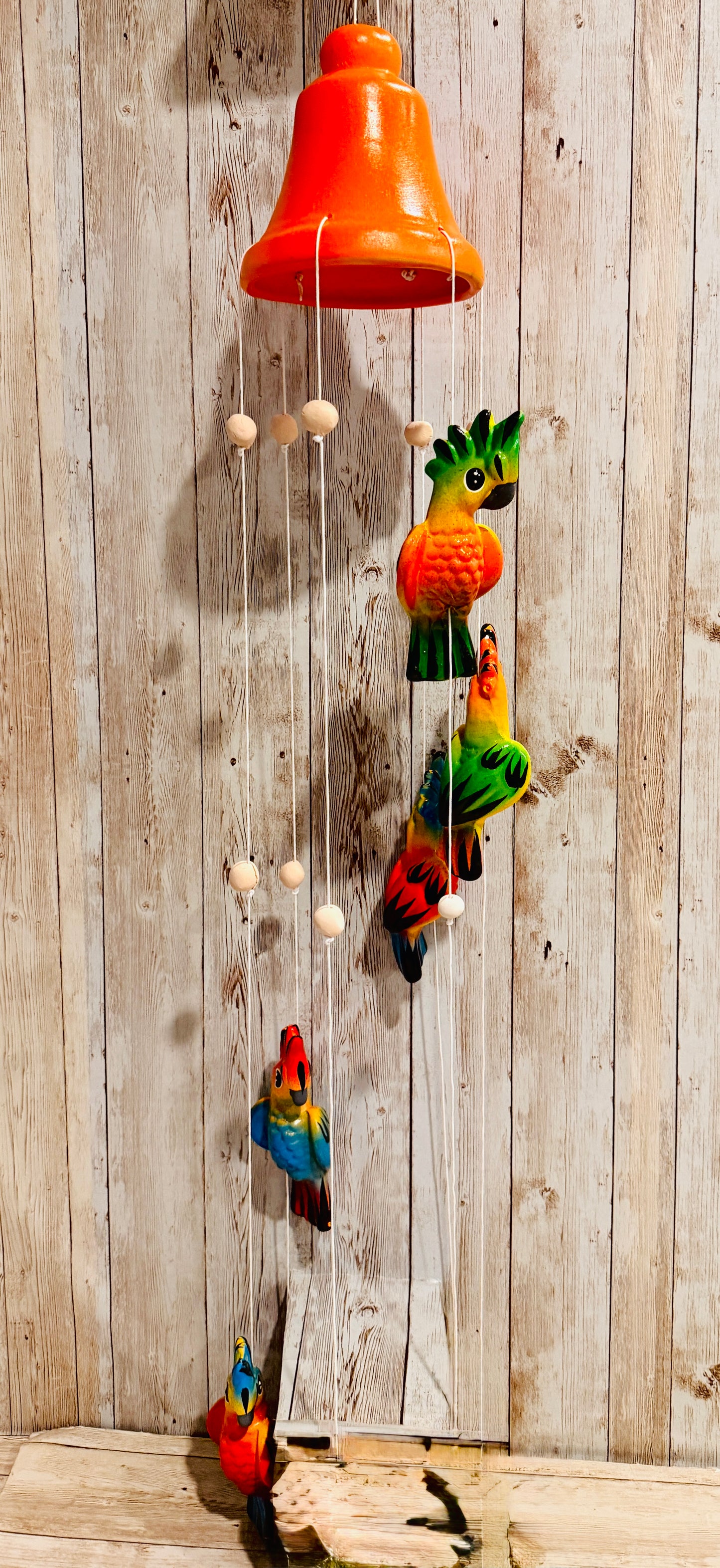 Mexican Ceramic Parrot Wind Chime Campana de Viento Mexicana de Cotorritos