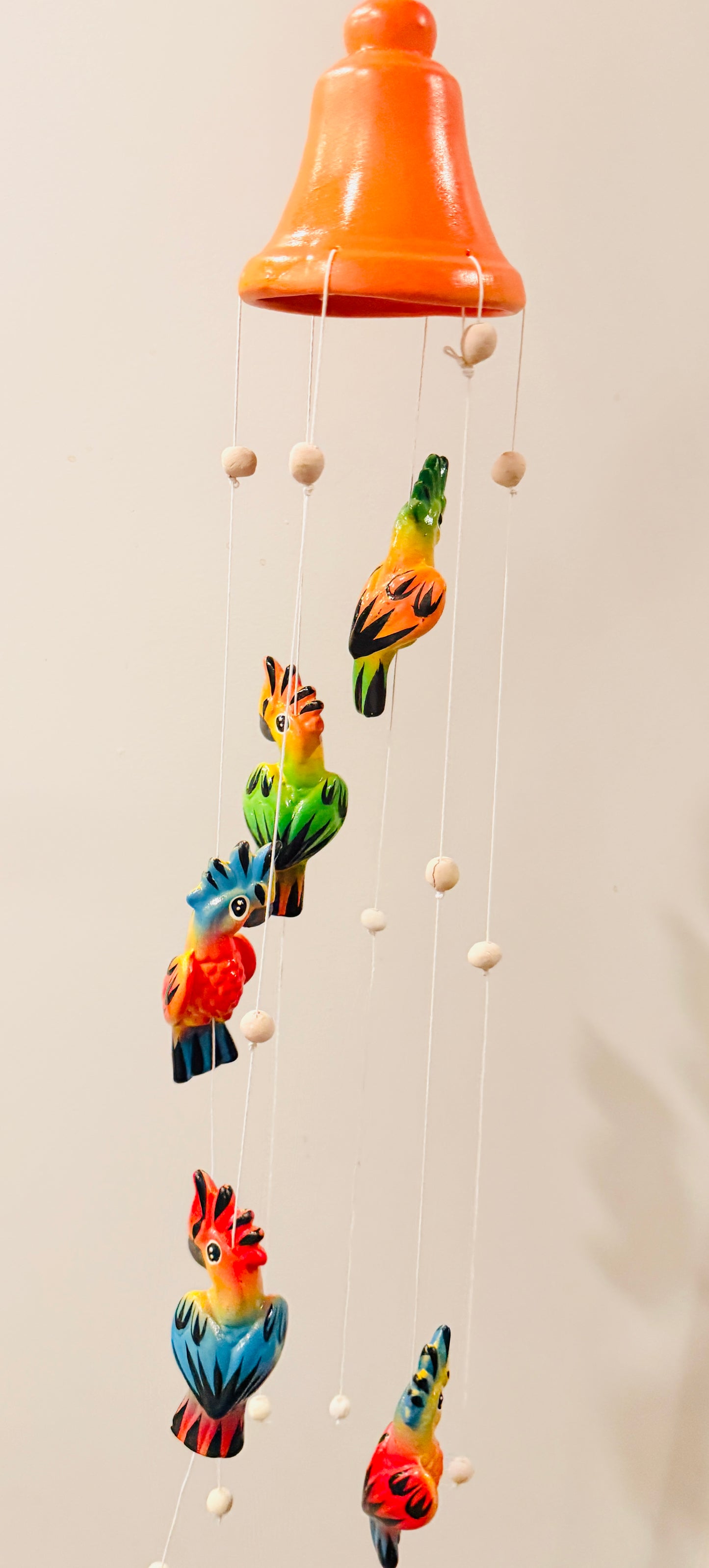 Mexican Ceramic Parrot Wind Chime Campana de Viento Mexicana de Cotorritos