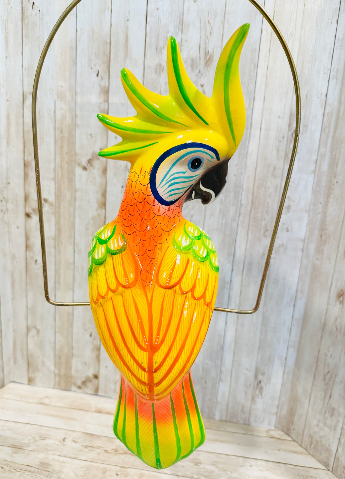 Mexican Exotic Ceramic Bird on a Perch Pajaro Mexicano de Ceramic en Aro