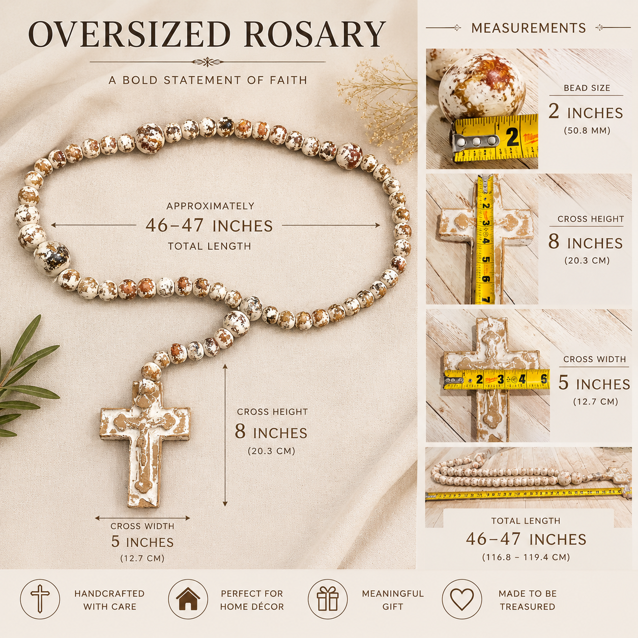Mexican Large Ceramic Rosary Rustic Farmhouse Decor Rosario Mexicano Grande de Ceramica