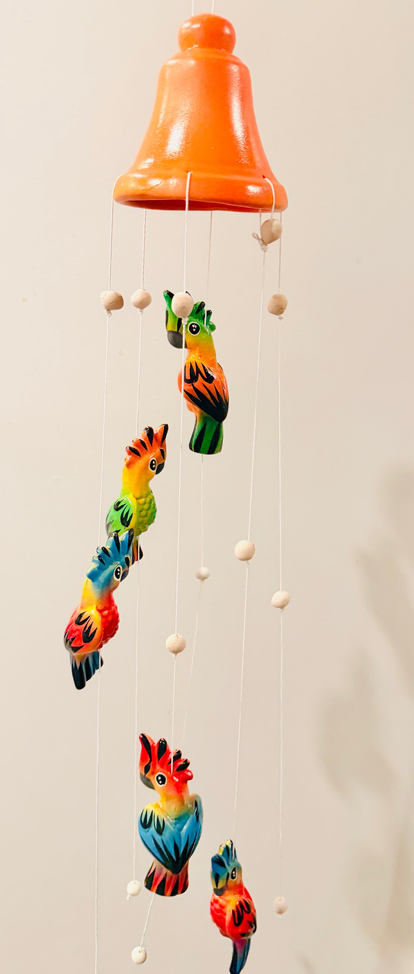 Mexican Ceramic Parrot Wind Chime Campana de Viento Mexicana de Cotorritos