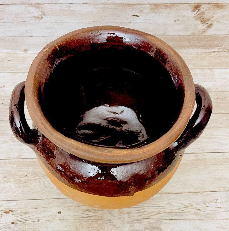 2x Olla de Barro Vidriado Chocolatera oh Frijolera 2x Terra Cota Bean Hot Chocolote Pots 6 & 5 Inches Tall