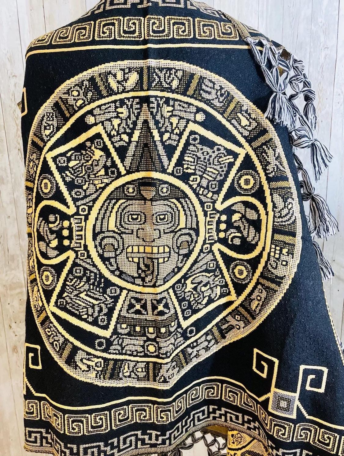 Aztec Calendar Mexican Shawl Wrap Reboso Artesanales Capas Pashima de Calendario Azteca