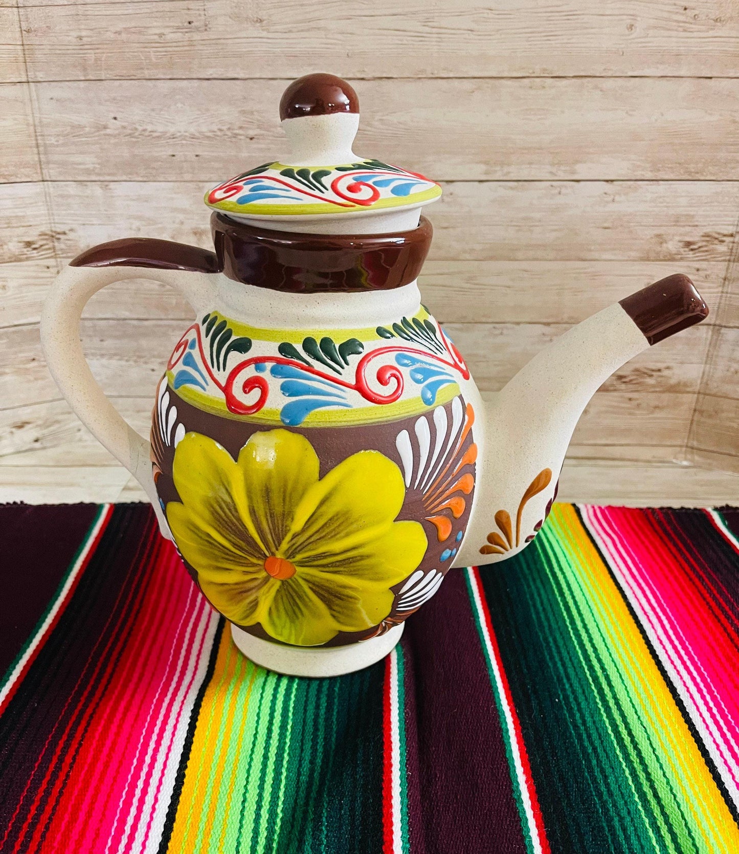 Terra Cotta Mexican Art Pottery CoffeeTea Pot Jarra Lechera Cafetera Artesanal Mexicana Engove