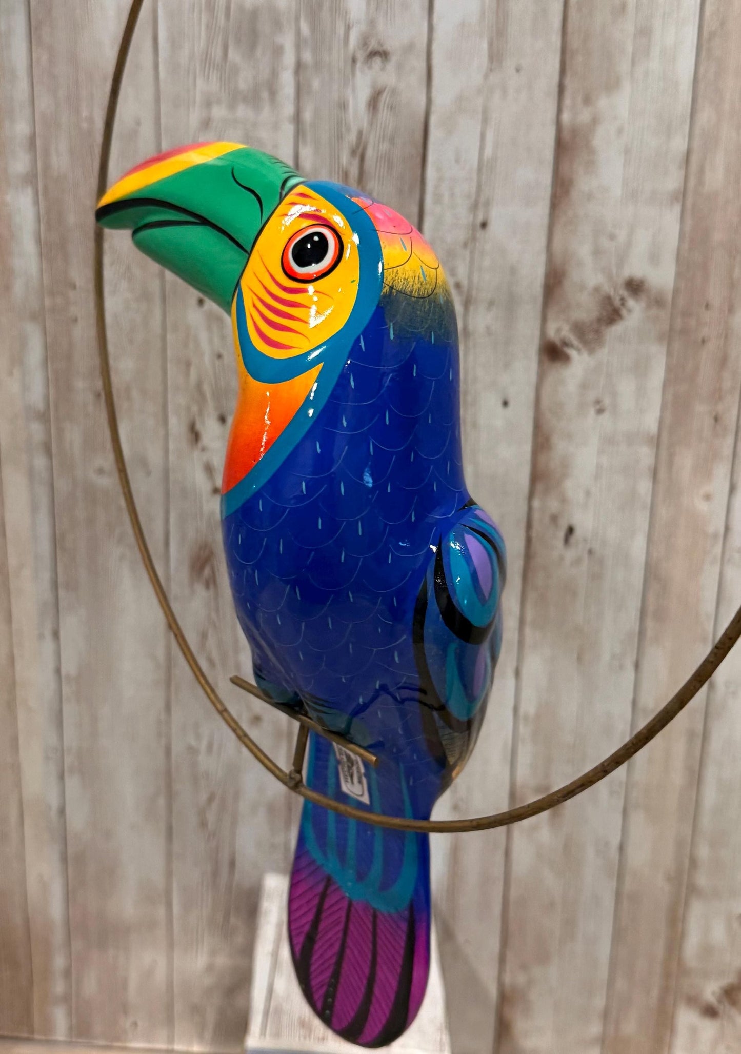 Hanging Exotic Bird in Ring Mexican Pottery Ceramic Pajaro De Cerámica