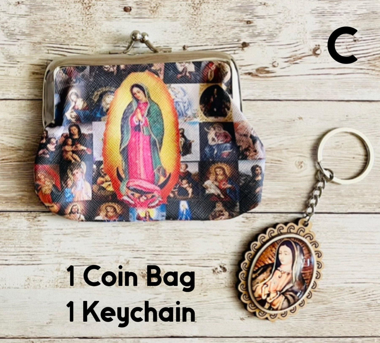 Virgin Mary Coin Bags and Keychains Monedero de la Virgen Maria con Llavero