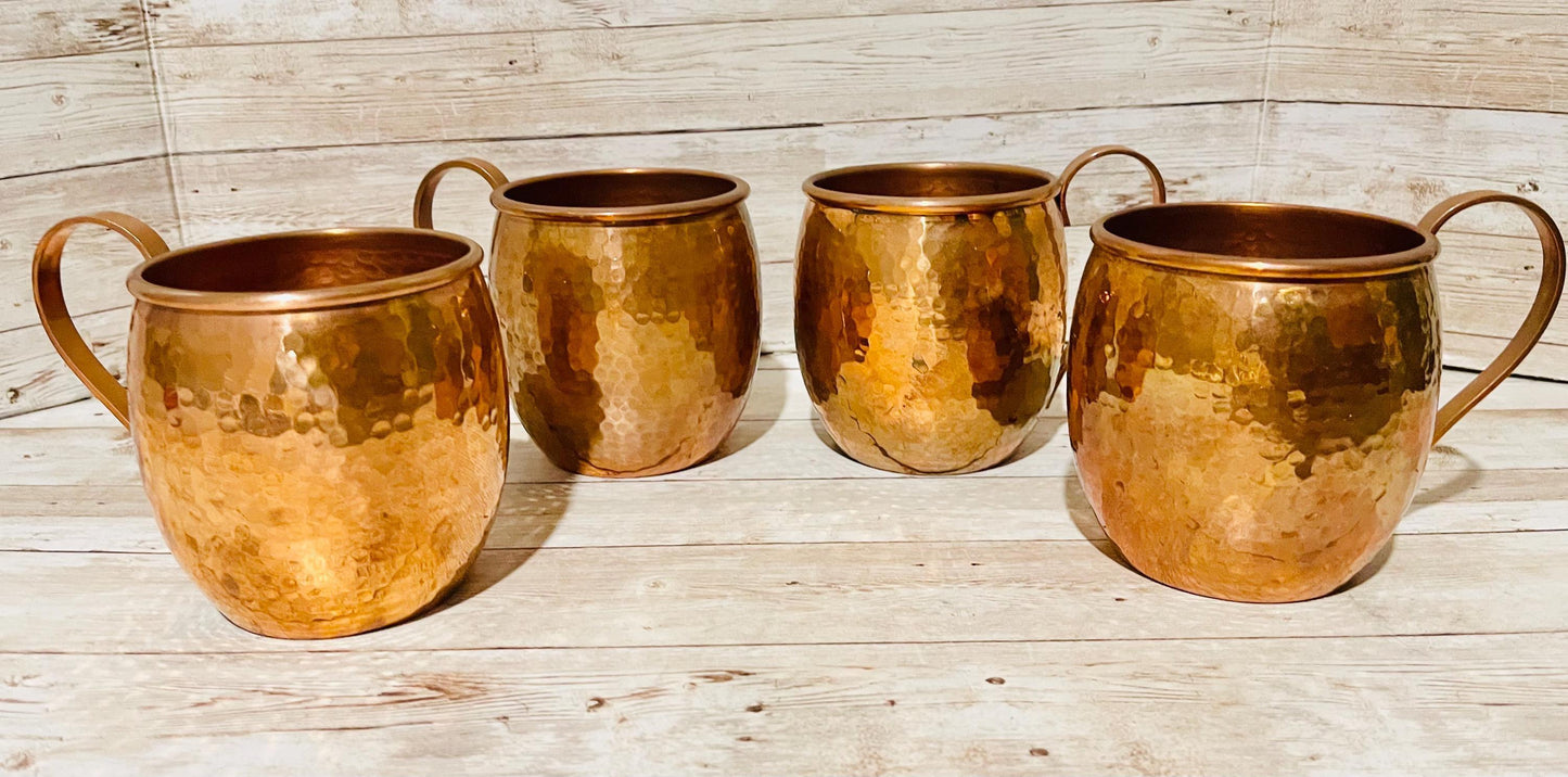 4x Mexican Copper Cups 4 Vasos de Cobre Mexicano