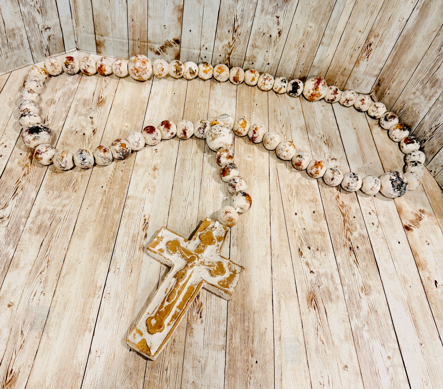 Mexican Large Ceramic Rosary Rustic Farmhouse Decor Rosario Mexicano Grande de Ceramica
