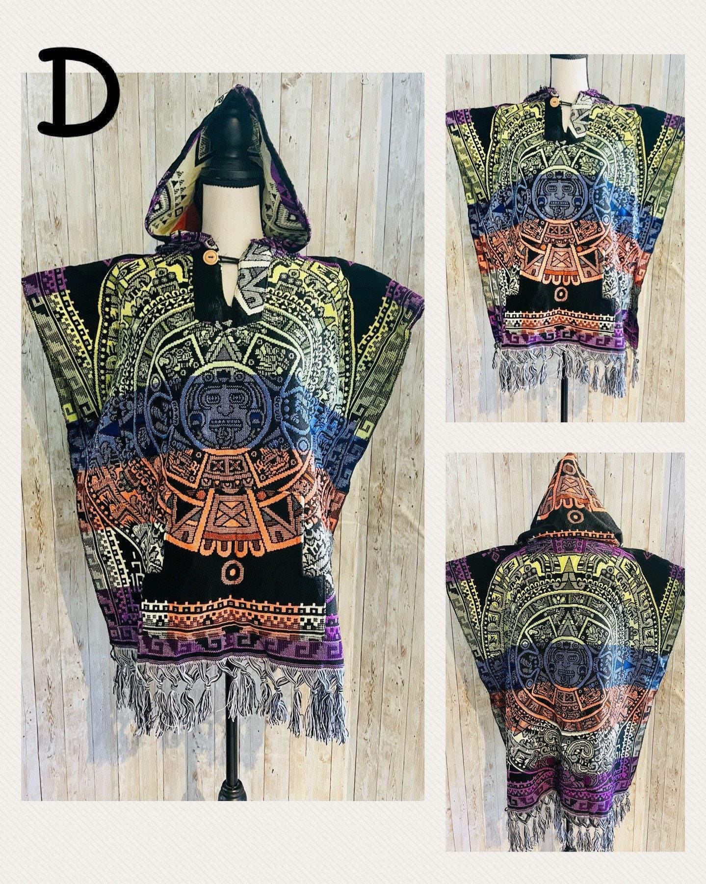 Poncho Gavan Mexicano Calendario Azteca con Gorra Mexican Hoodie