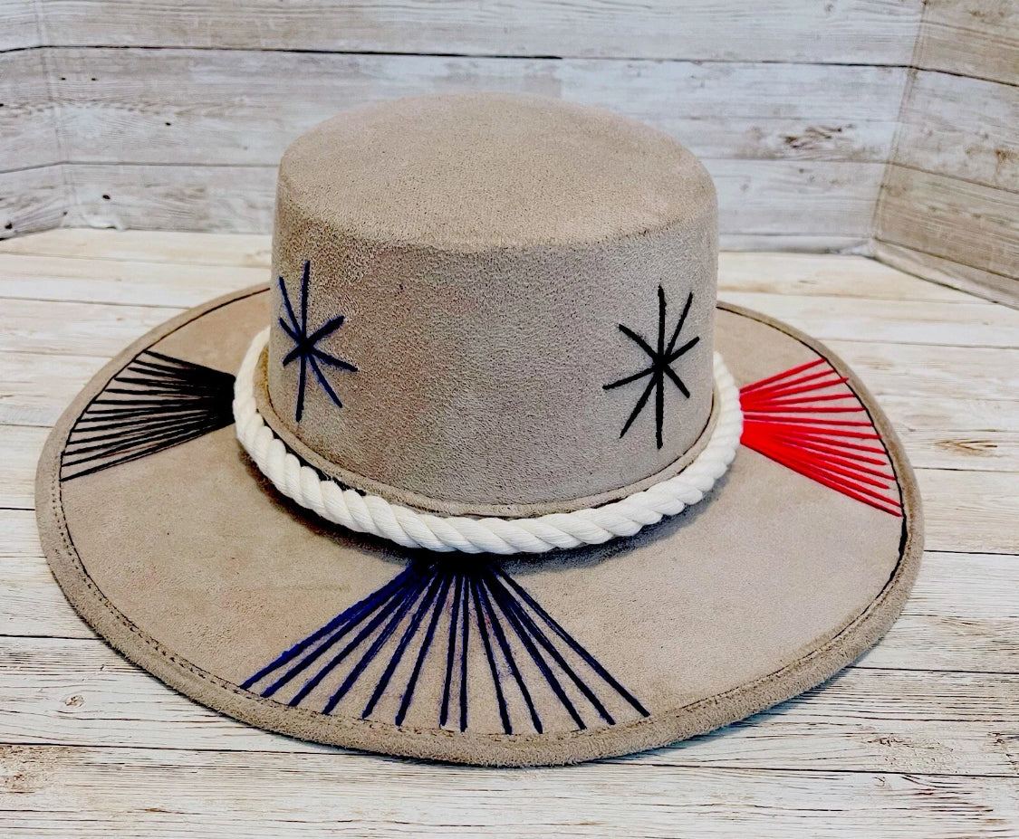 Mexican Western Boho Embroidered Hat Medium Sombrero Mexicano con Bordado Fino