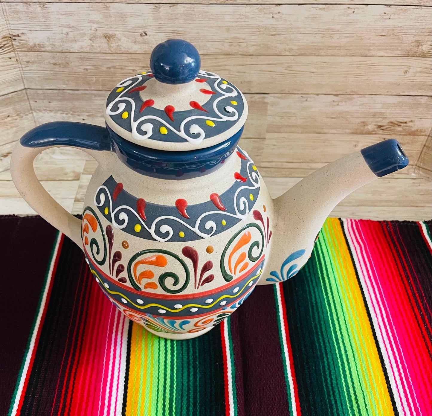 Terra Cotta Mexican Art Pottery CoffeeTea Pot Jarra Lechera Cafetera Artesanal Mexicana Engove