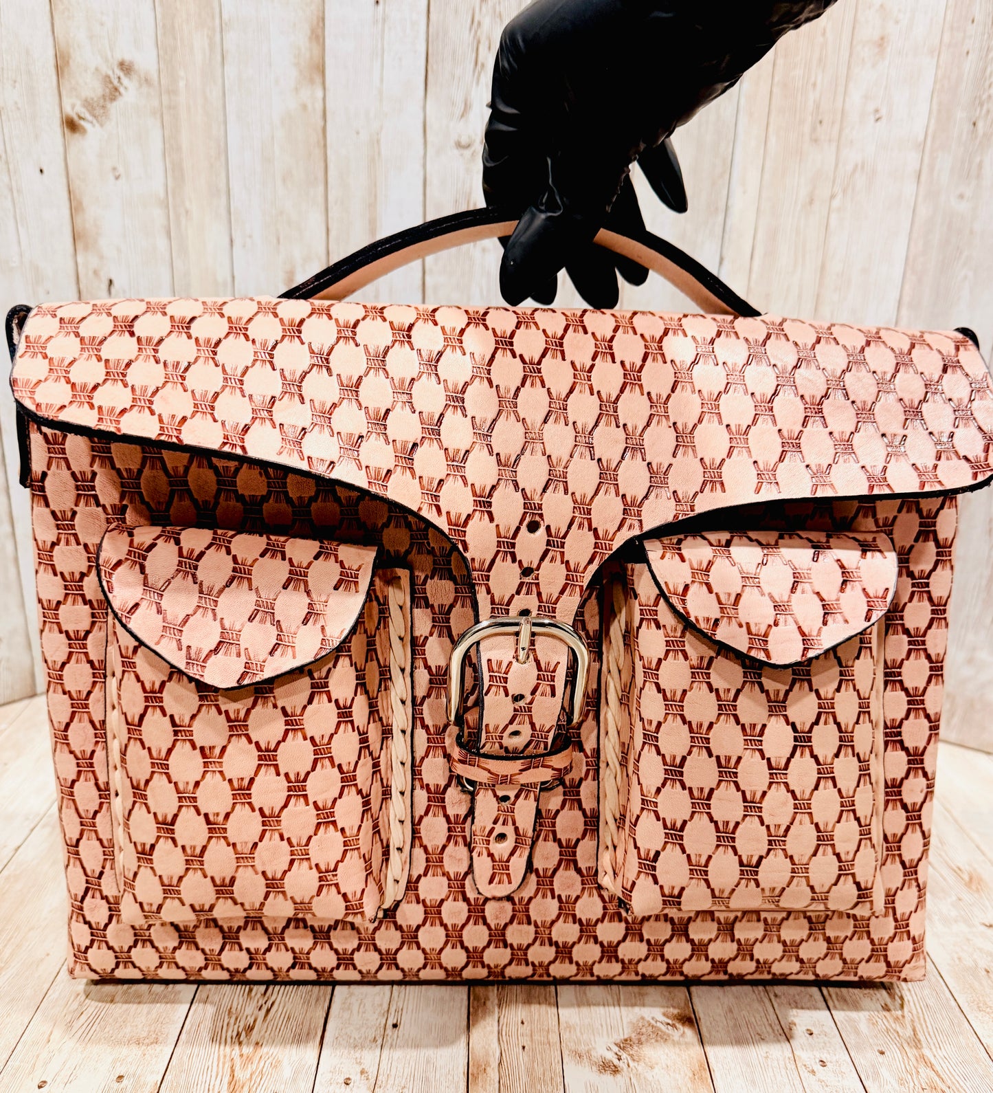 Mexican Leather Portfolio Briefcase Hand Tooled Laptop Bag Business Case Handmade Leather