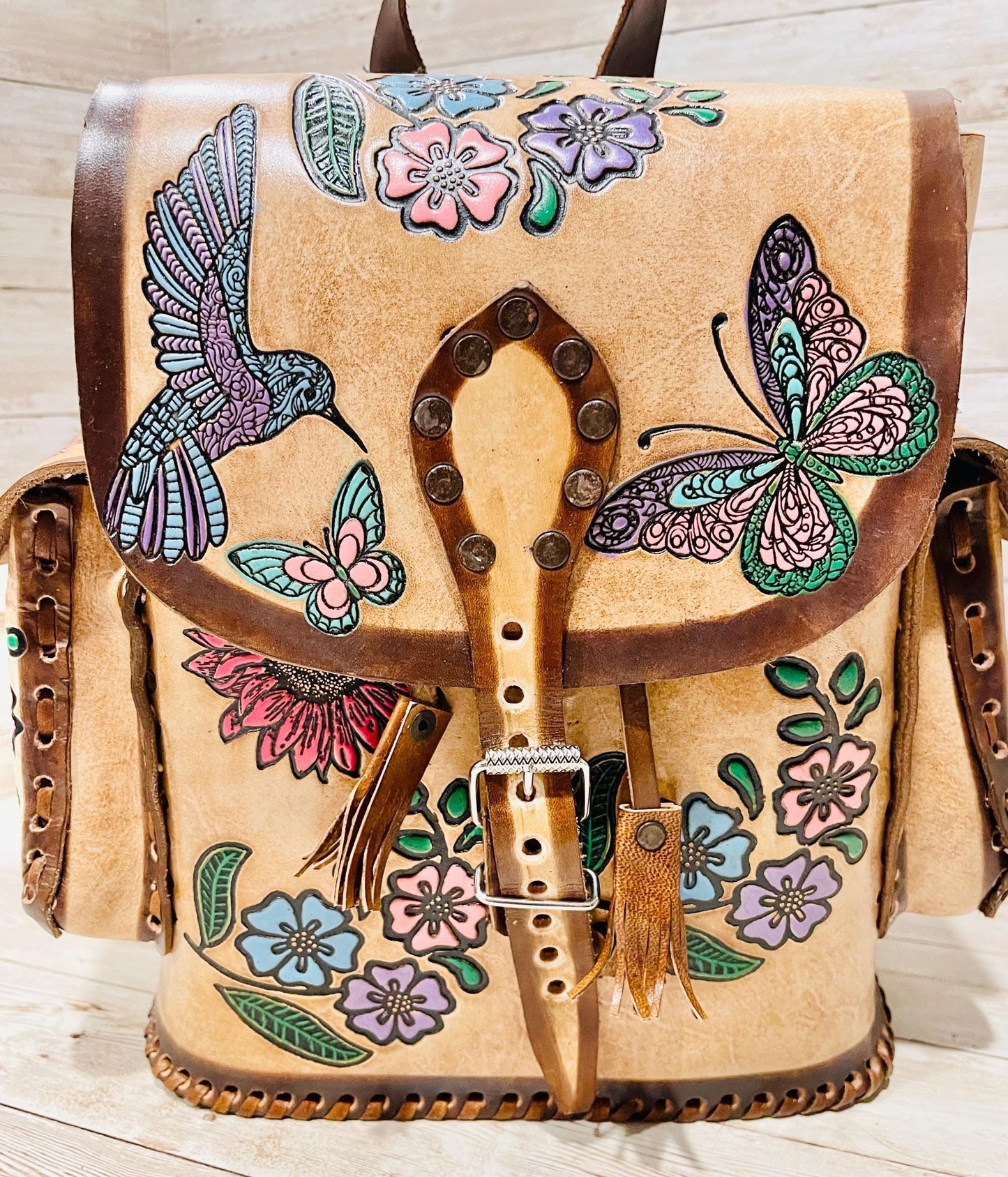 Hand Tooled Mexican Leather Backpack Mochila Mexicana De Piel Cincelada