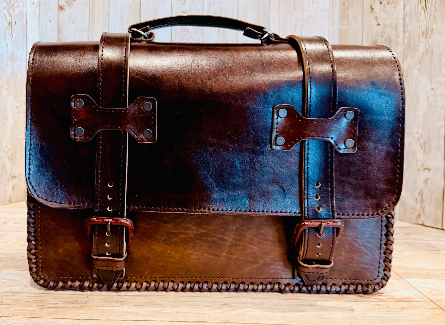 Mexican Leather Portfolio Briefcase Hand Tooled Aztec Calendar Laptop Bag Business Case Handmade Leather