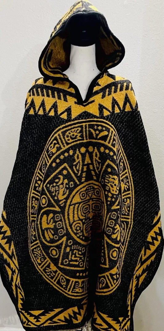 Mexican Poncho Aztec Calendar Poncho Gavan Calendario Azteca con Amor Eterno