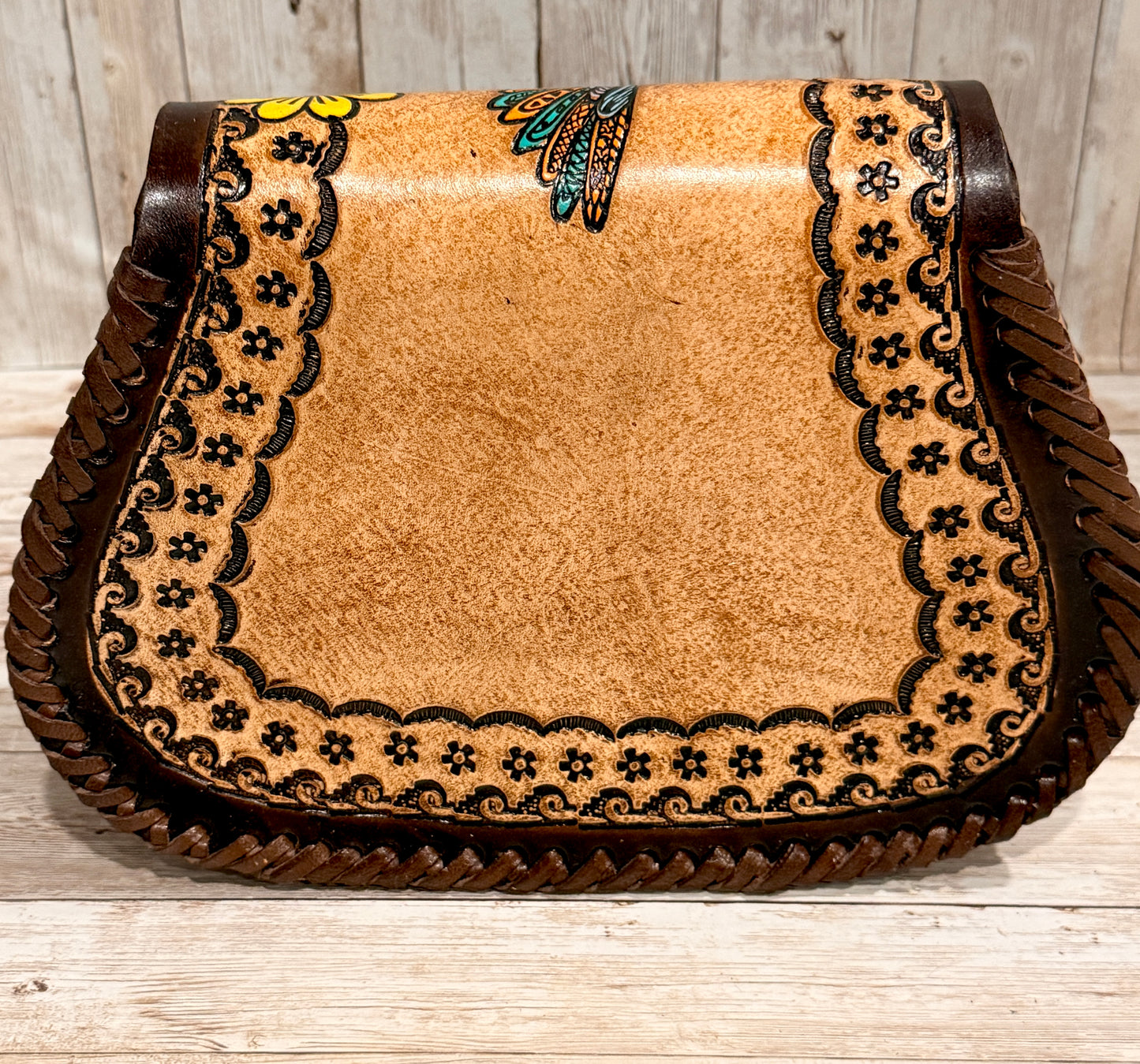 Mexican Leather Tooled Handbag Bolsa Mexicana de Piel Cincelada