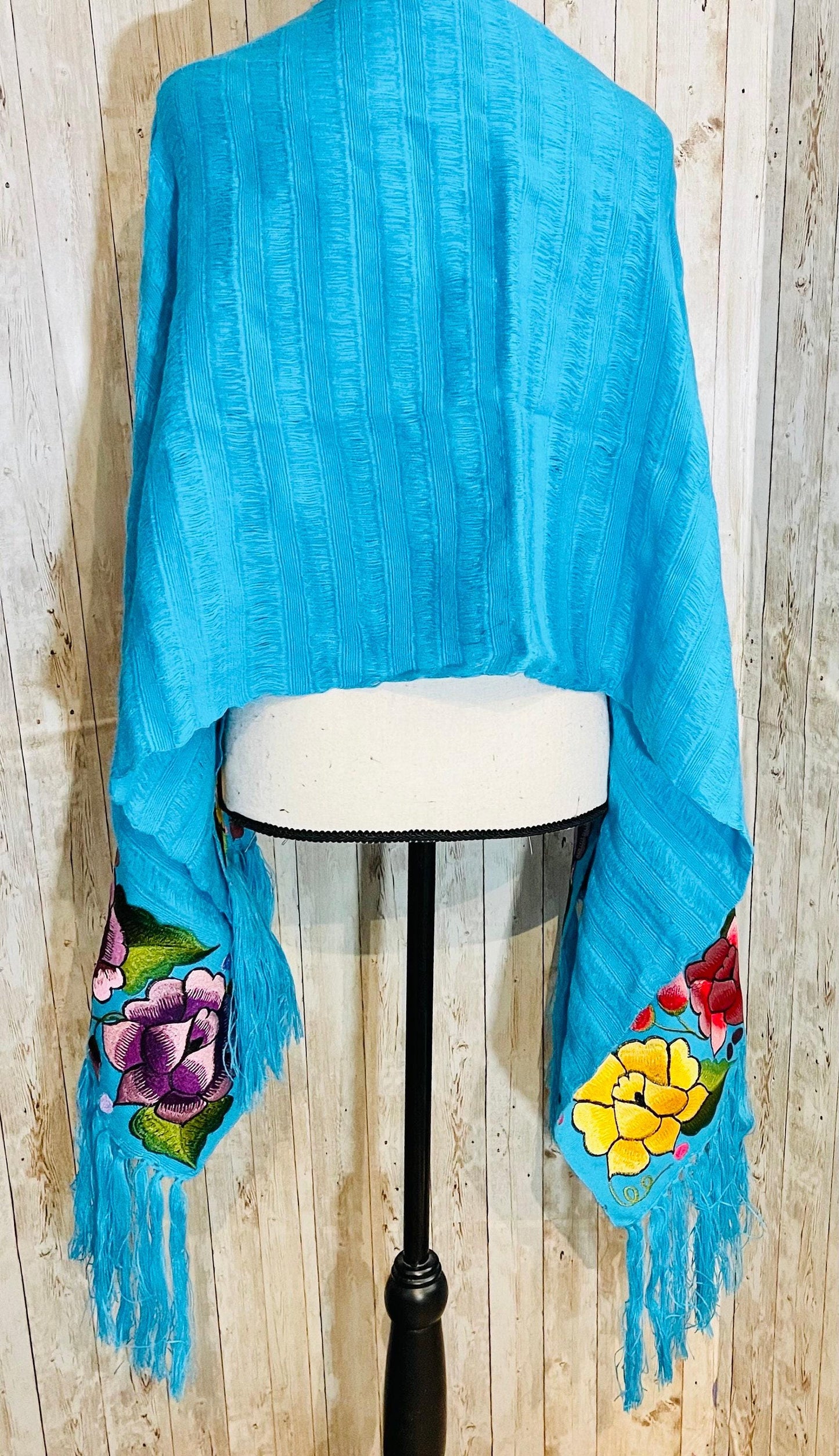 Embroidered Handmade Mexican Shawl Reboso Bordados en Telar