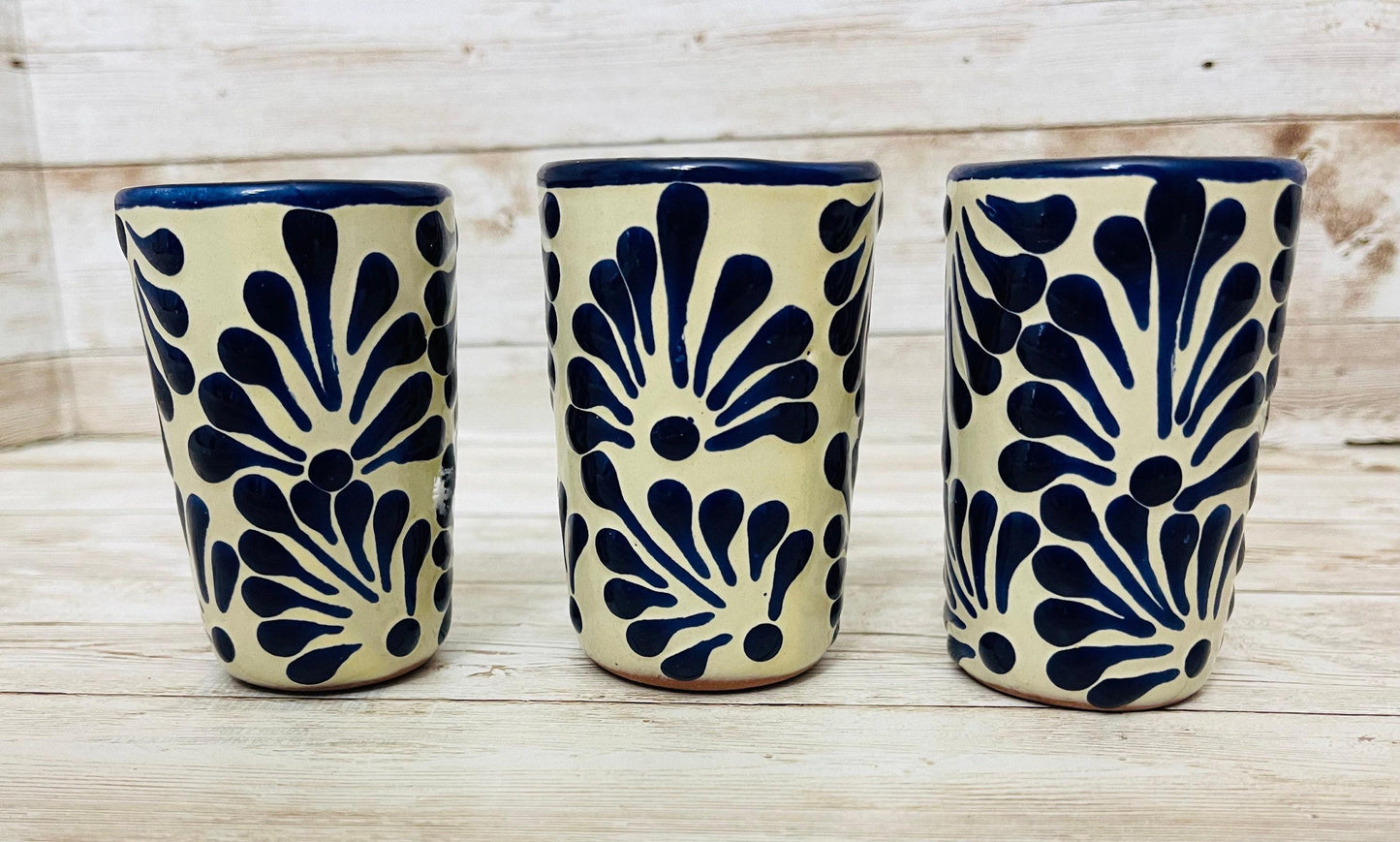 3x Talavera Mexican Art Pottery Shot Glasses Tequileros Drinkware 3x Tequileros Mexicanos de Talavera