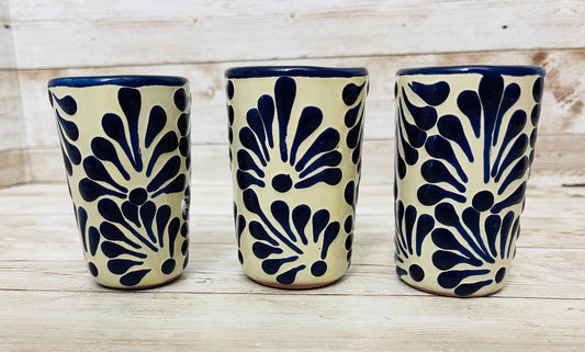3x Talavera Mexican Art Pottery Shot Glasses Tequileros Drinkware 3x Tequileros Mexicanos de Talavera