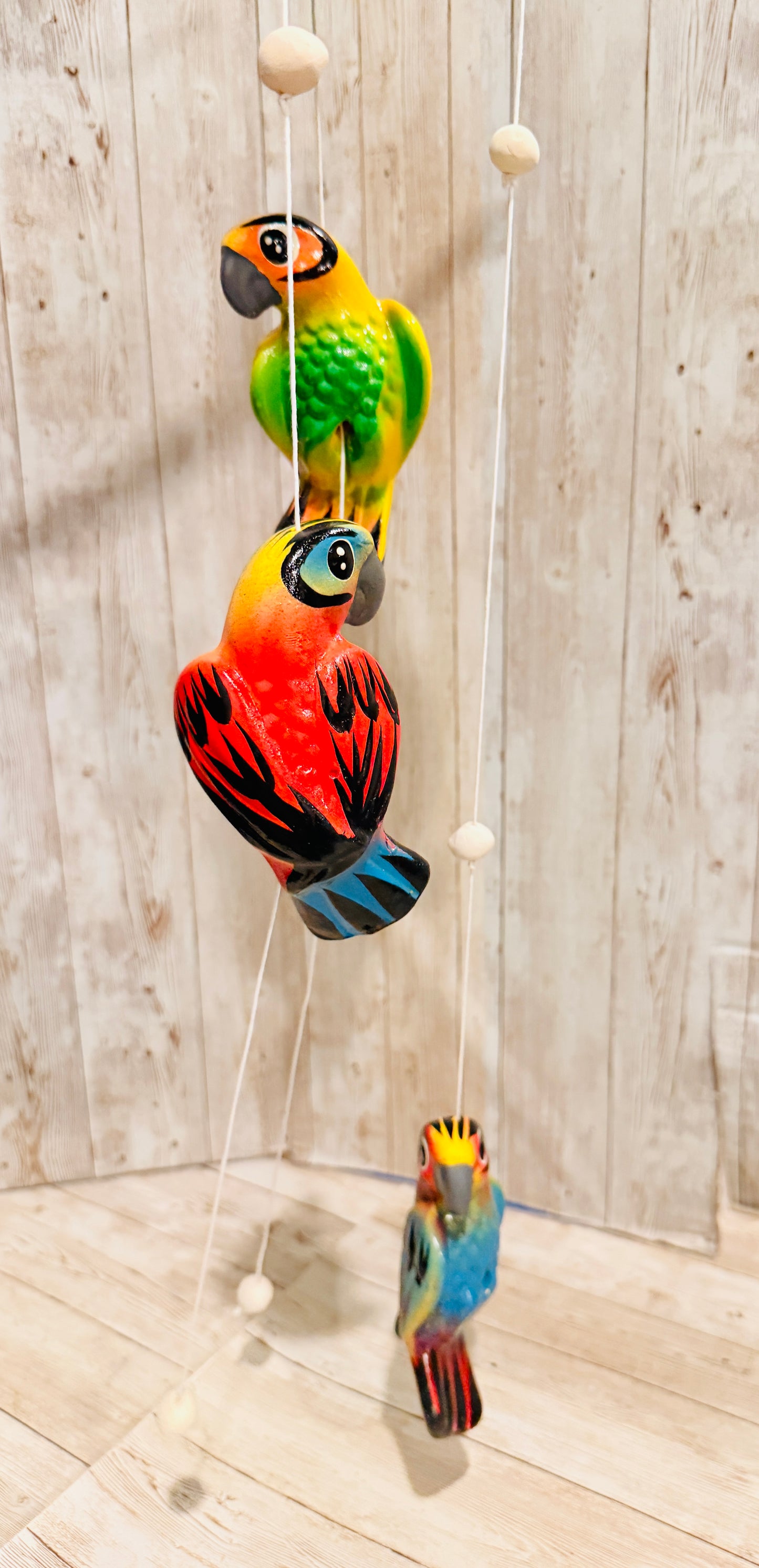 Mexican Ceramic Parrots Wind Chime Campana de Viento Mexicana de Cotorritos