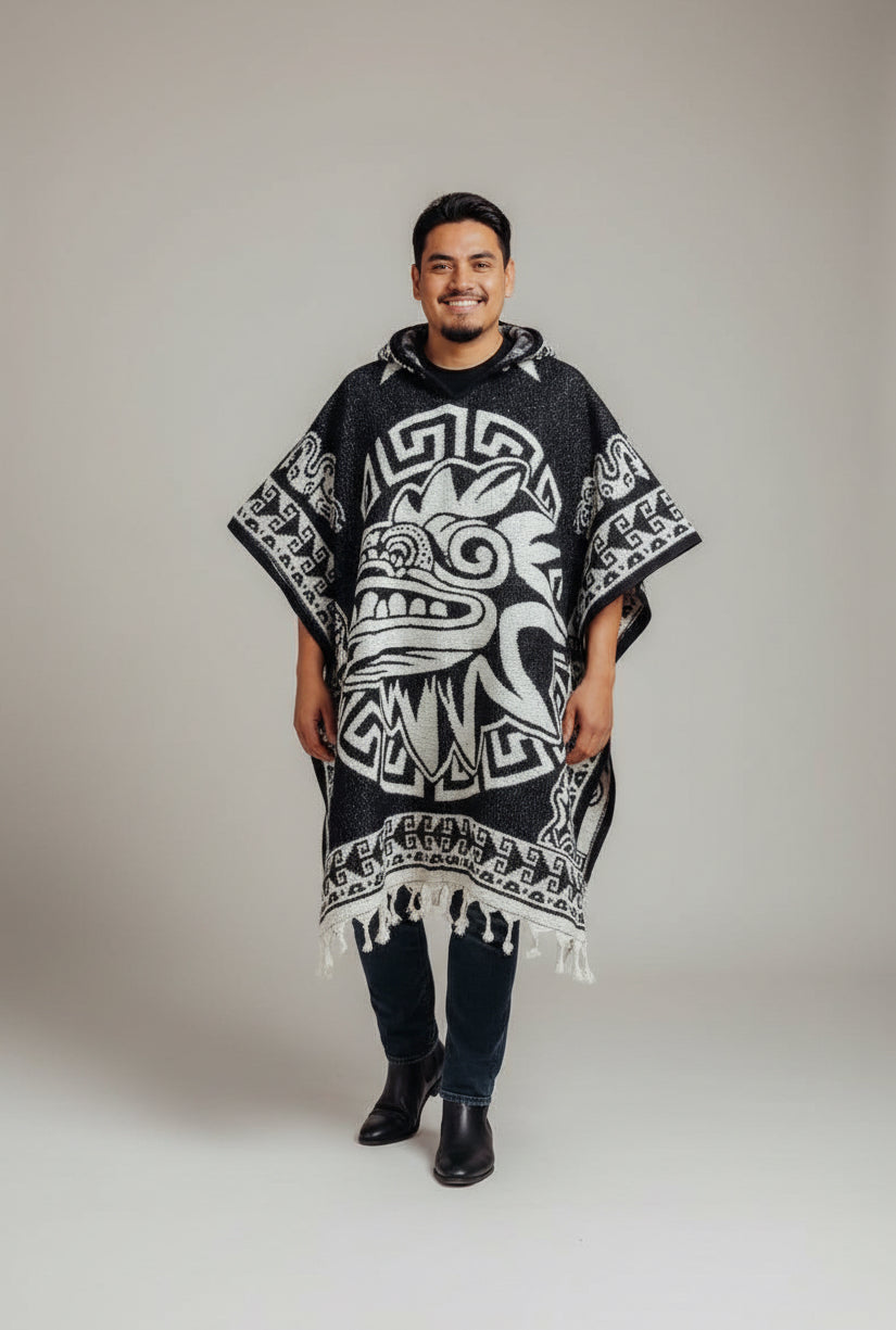 Poncho Mexicano  Calendario Azteca Con Gorro Mexican Aztec Calendar Poncho with Hoodie