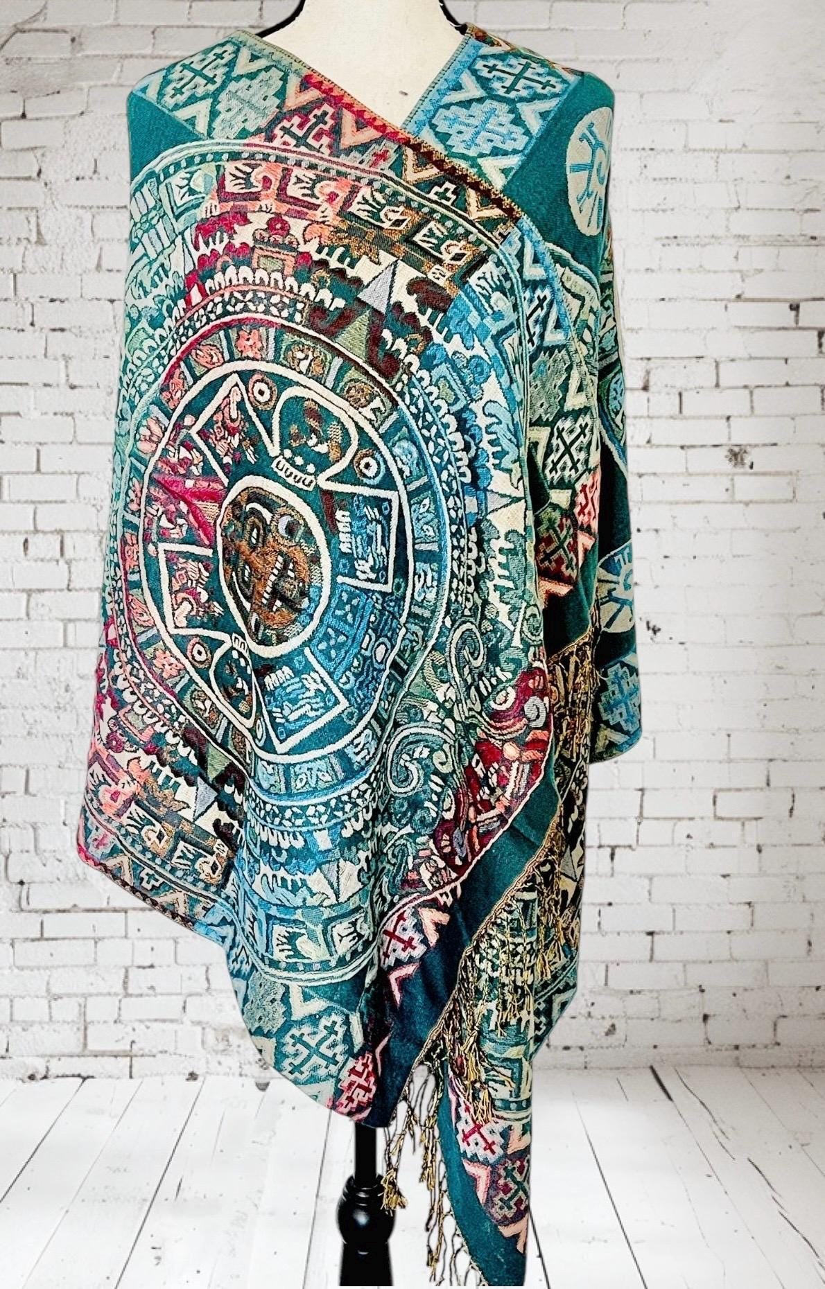 Maya Calendar Mexican Thin Shawl Wrap Reboso Mexicano de Calendario Maya/Azteca Delgado