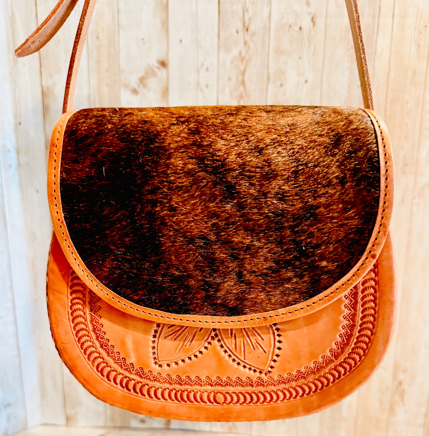 Mexican Leather Cowhide Western Tooled Handbag Bolsa Mexicana de Piel