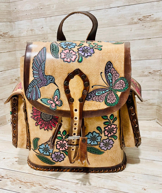 Hand Tooled Mexican Leather Backpack Mochila Mexicana De Piel Cincelada