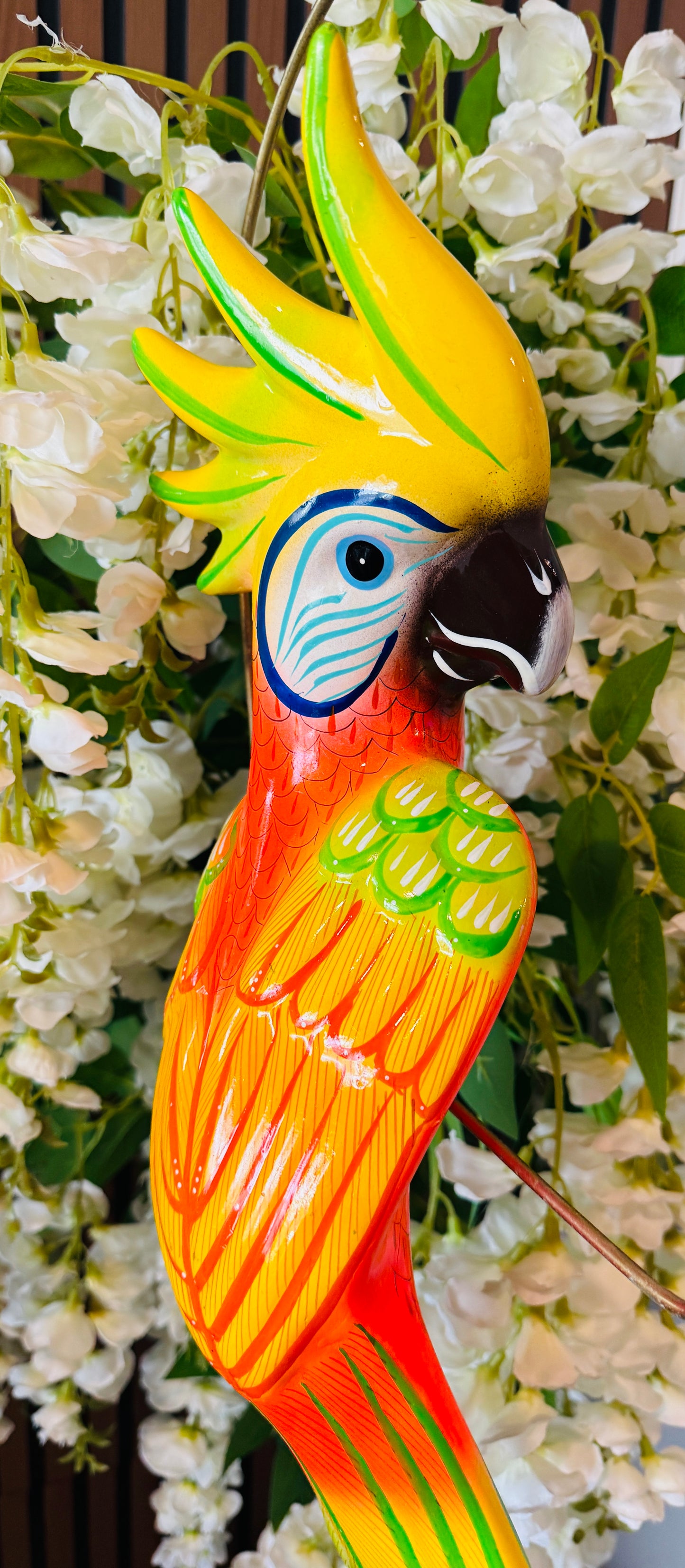 Mexican Exotic Ceramic Bird on a Perch Pajaro Mexicano de Ceramic en Aro