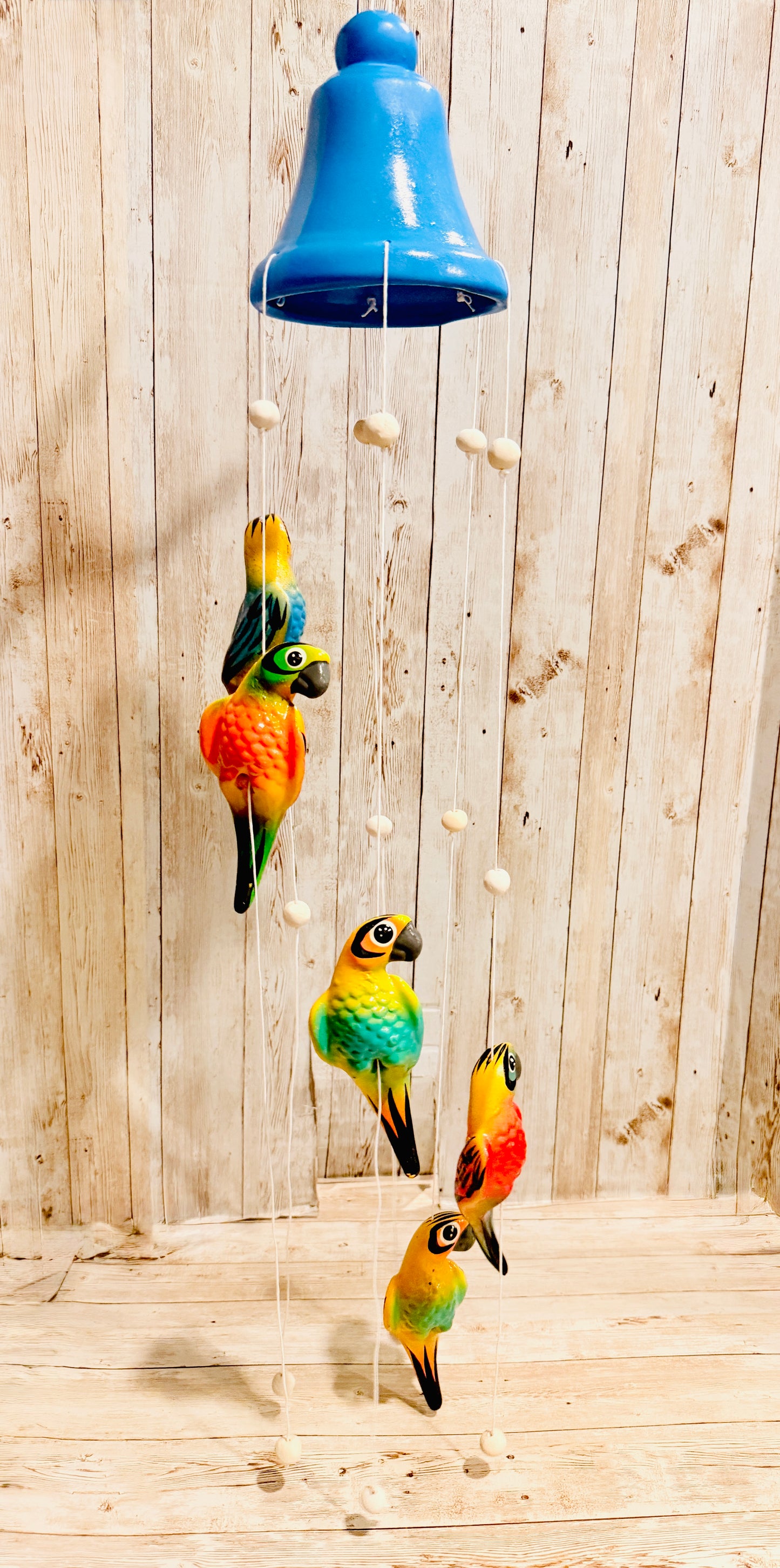 Mexican Ceramic Parrots Wind Chime Campana de Viento Mexicana de Cotorritoa