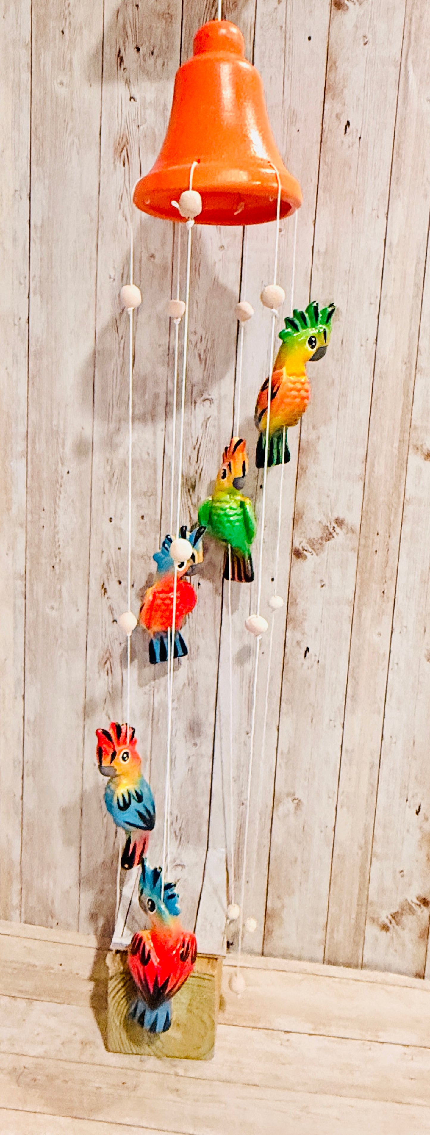 Mexican Ceramic Parrot Wind Chime Campana de Viento Mexicana de Cotorritos