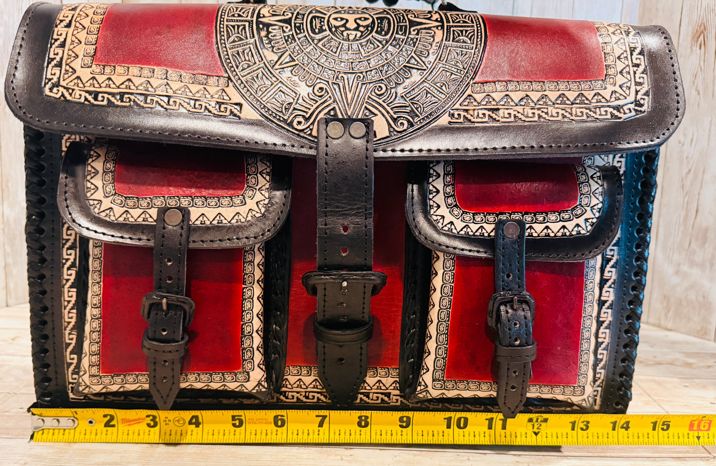 Tooled Leather  Handmade Aztec Satchel Mexican Artisan Shoulder Bag