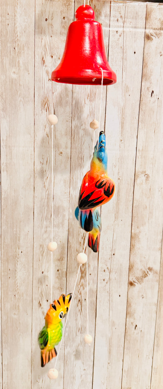 Mexican Ceramic Parrot Wind Chime Campana de Viento Mexicana de Cotorritos