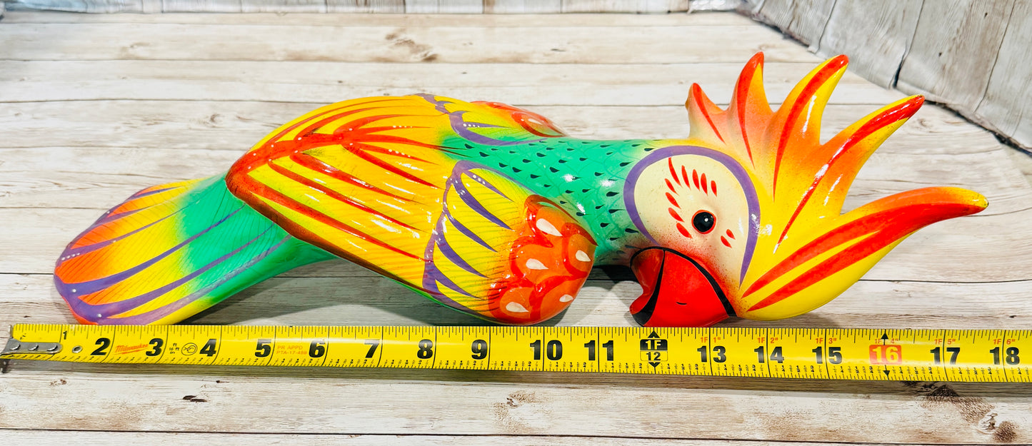 Mexican Exotic Ceramic Bird on a Perch Pajaro Mexicano de Ceramic en Aro