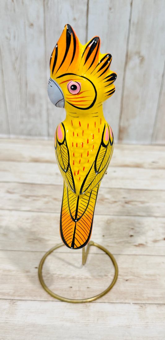 Mexican Exotic Ceramic Bird on a Perch Pajaro Mexicano de Ceramic en Aro