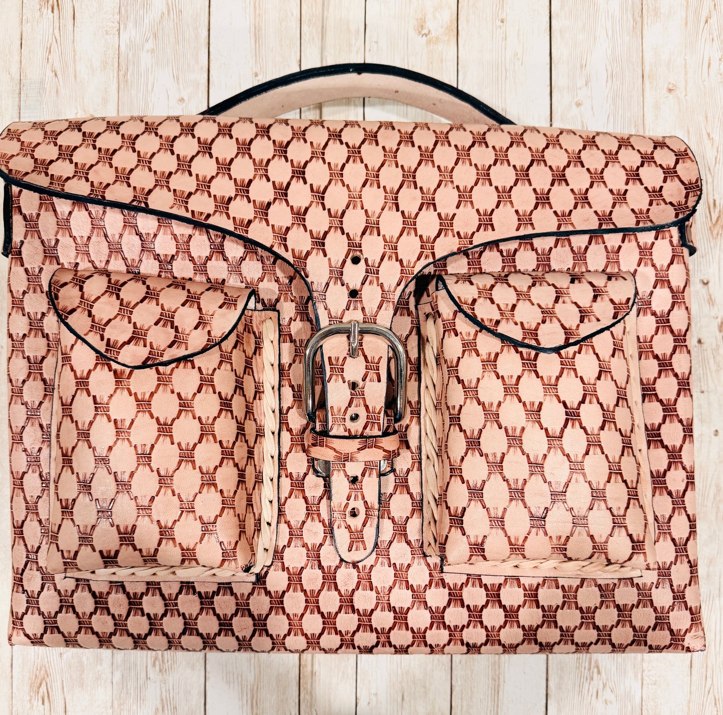 Mexican Leather Portfolio Briefcase Hand Tooled Laptop Bag Business Case Handmade Leather