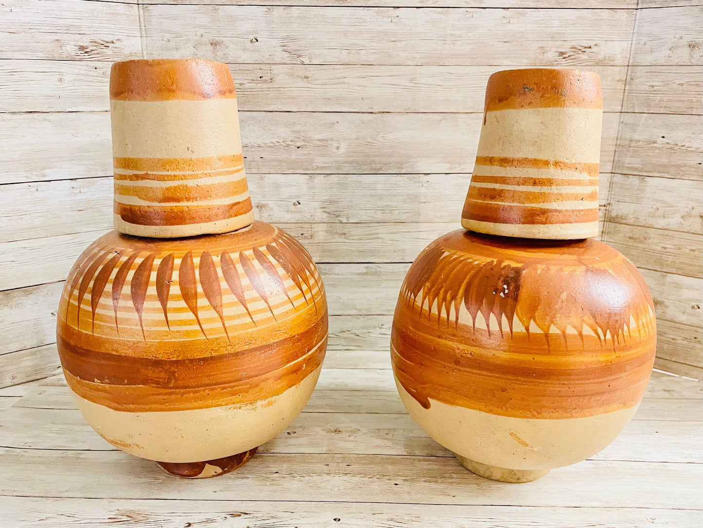 2x Mexican Clay WaterJug & Cup 2 Botellónes Garrafón de Barro con Tapa Mexicano