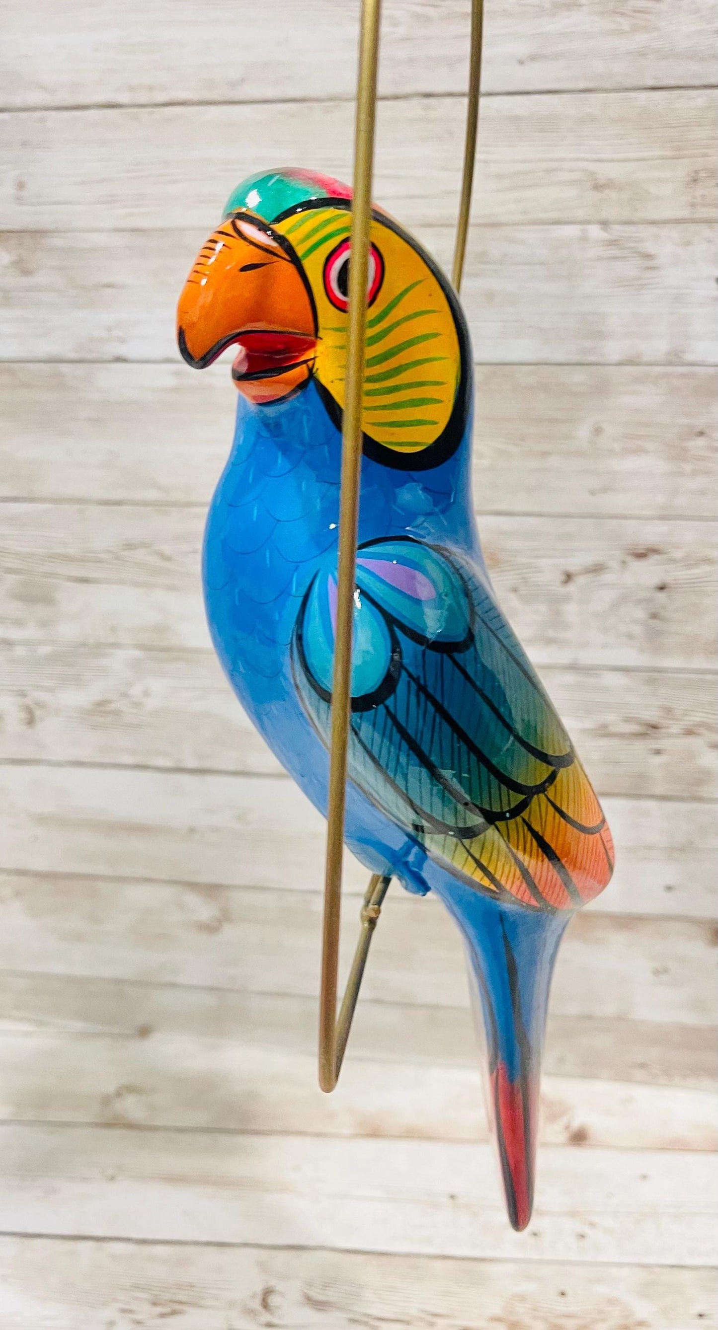 Hanging Exotic Bird in Ring Mexican Pottery Ceramic Pajaro De Cerámica