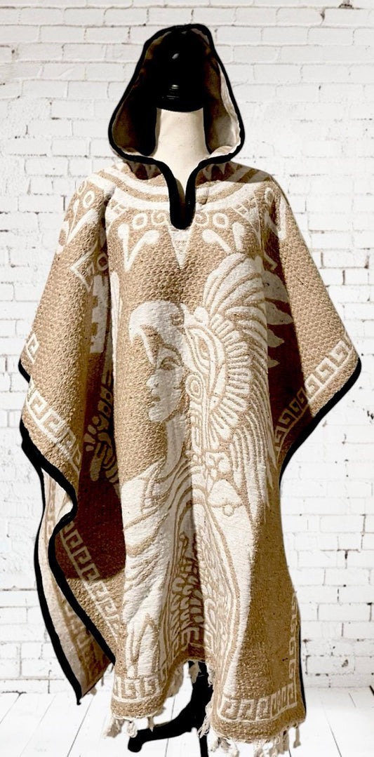 Poncho Azteca con Guerrero y Escudo Nacional Double Sided Aztec Calendar Poncho