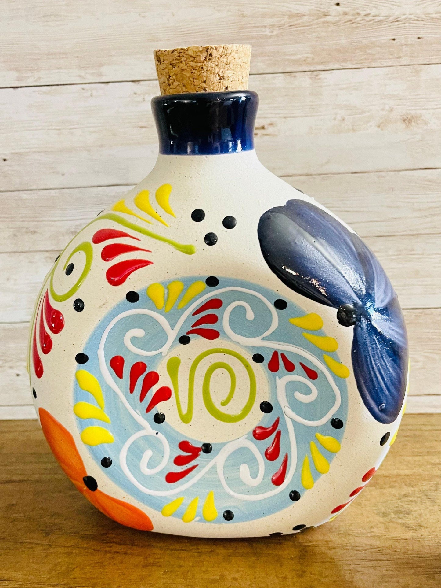 Terra Cotta Mexican Art Pottery Decanter With 6 Tequila Shot Glasses Licorera Artesanal Mexicana con 6 Vasos Tequileros
