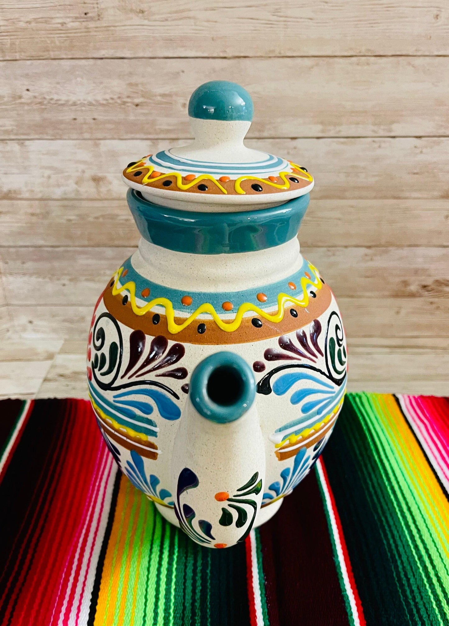 Terra Cotta Mexican Art Pottery CoffeeTea Pot Jarra Lechera Cafetera Artesanal Mexicana Engove