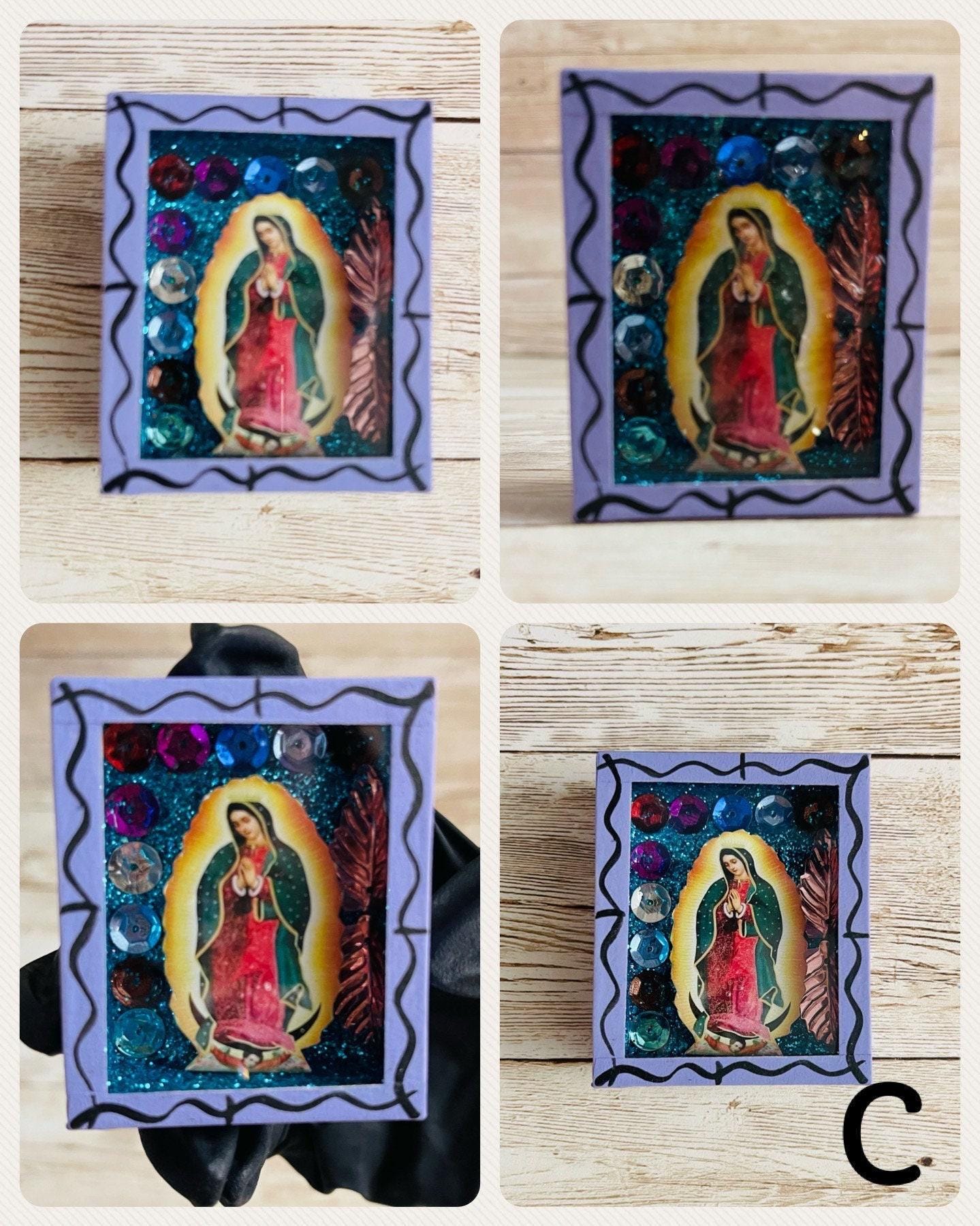 Nicho Mexicano Con Iman de La  Virgen Maria Virgin Mary Magnet Shadow Box Nicho