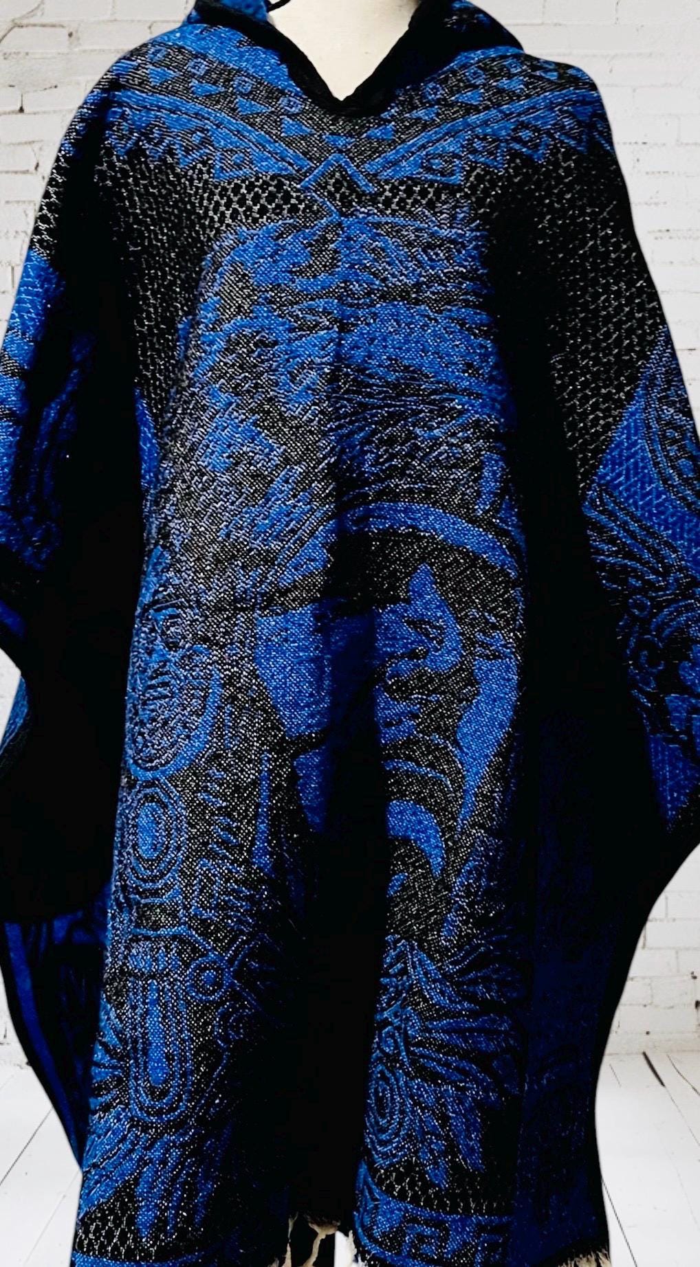 Mexican Double Sided Poncho Aztec and Jaguar Poncho Gavan Azteca con Jaguar Doble Vista