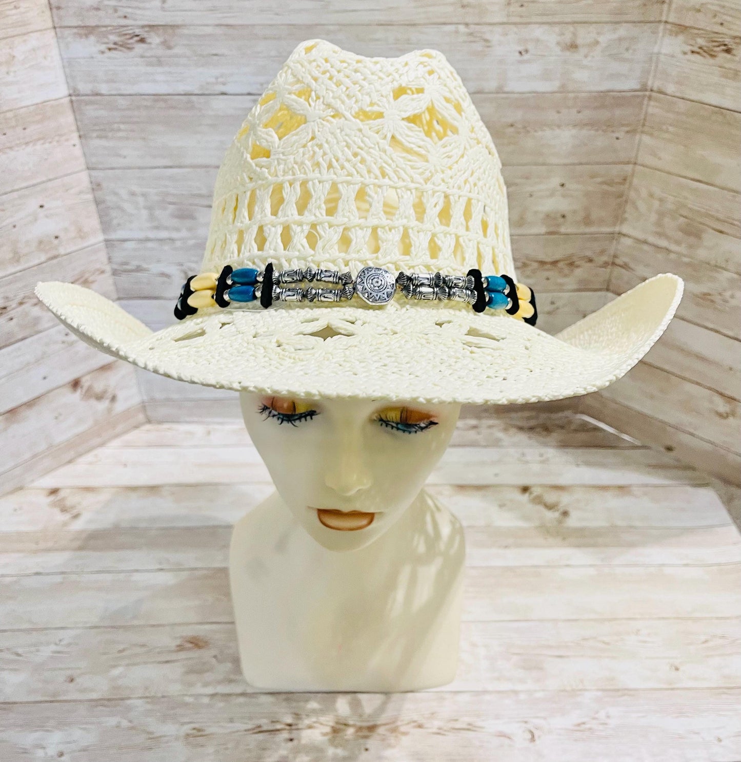 Beige Cowboy Hat One Size Sombrero Negro Vaquero con Toquilla
