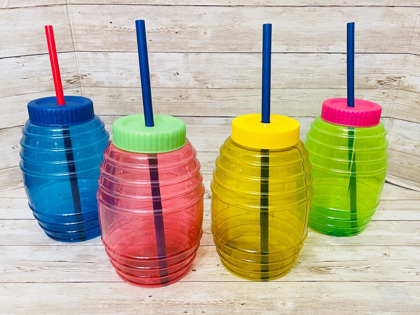 4 Color Vitroleros with Straw Lid Holes 32 oz 4 Vitroleros de Color