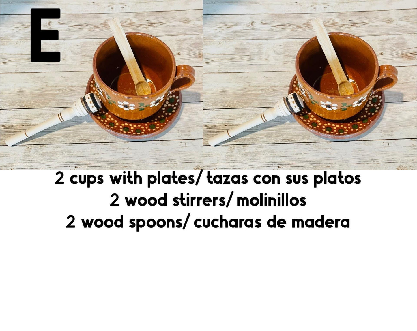 Taza de Barro y Plato con Molinillo y Cuchara de Madera Chica Terra Cota Mug with Plate & Small Wood Spoon and Stirrer for Mug